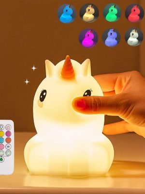 Cute Unicorn Touch Sensor Remote Control 9 Colors Dimmable Timer Usb Rechargeable Led Silicone Lamp Night Light