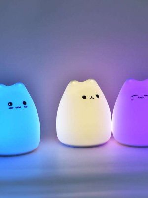 Cute Kitty Lamp 7-Color Changing Touch Sensor Control Led Soft Silicone Cat Nursery Night Light For Kids Children Bedroom Gifts