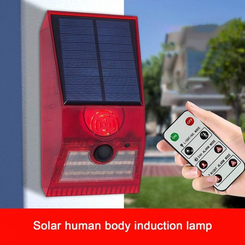 Multi-Function Solar Alarm Lamp Remote Control Security Alarm Siren Pir Motion Sensor Detector Wall Light For Home Yard Outdoor