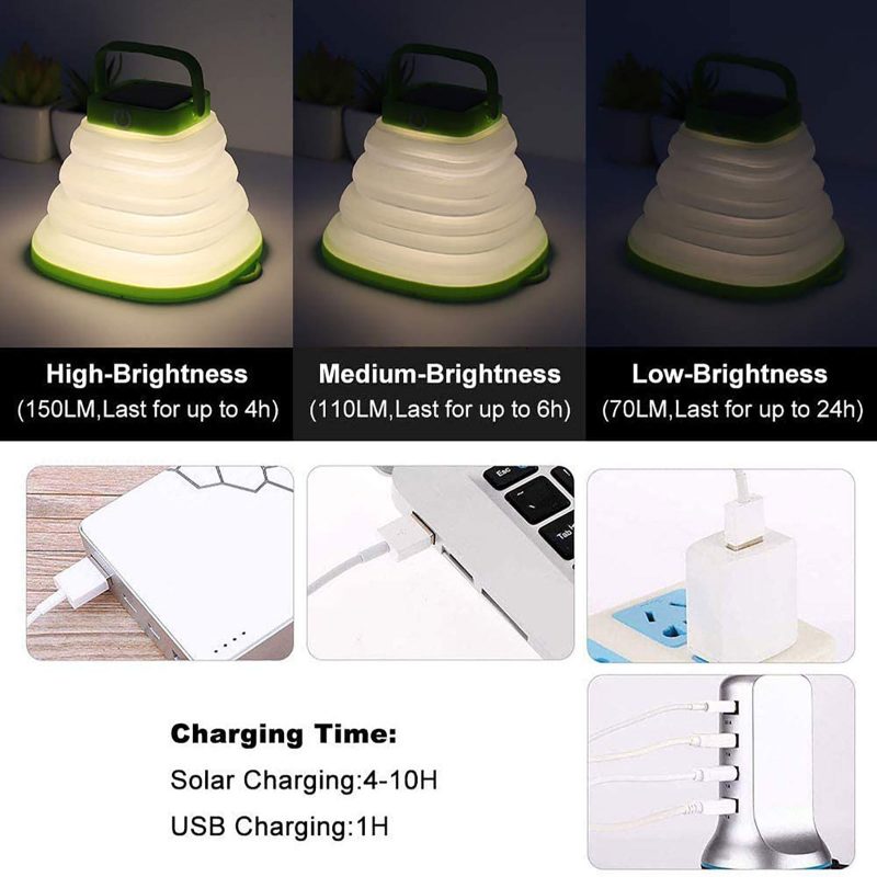 Outdoor Waterproof Portable Foldable Hanging Flashlight Usb Rechargeable Solar Powered Camping Light Tent Lamp