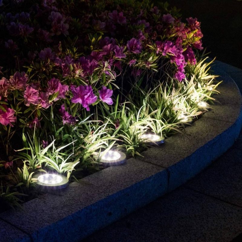 Outdoor Waterproof Garden Pathway Lawn Landscape Lighting Lamp Stainless Steel Disk Bright Underground 8led Solar Ground Lights