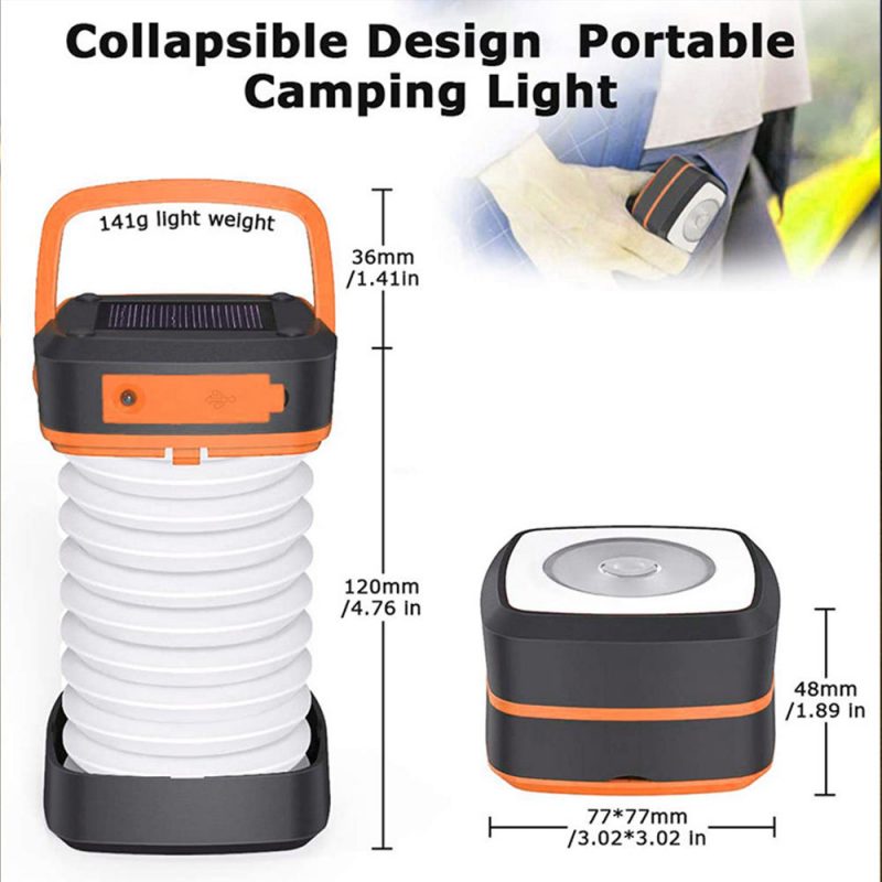 Waterproof Collapsible Led Rechargeable Usb Solar Powered Lantern Camping Hanging Outdoor Fishing Tent Light