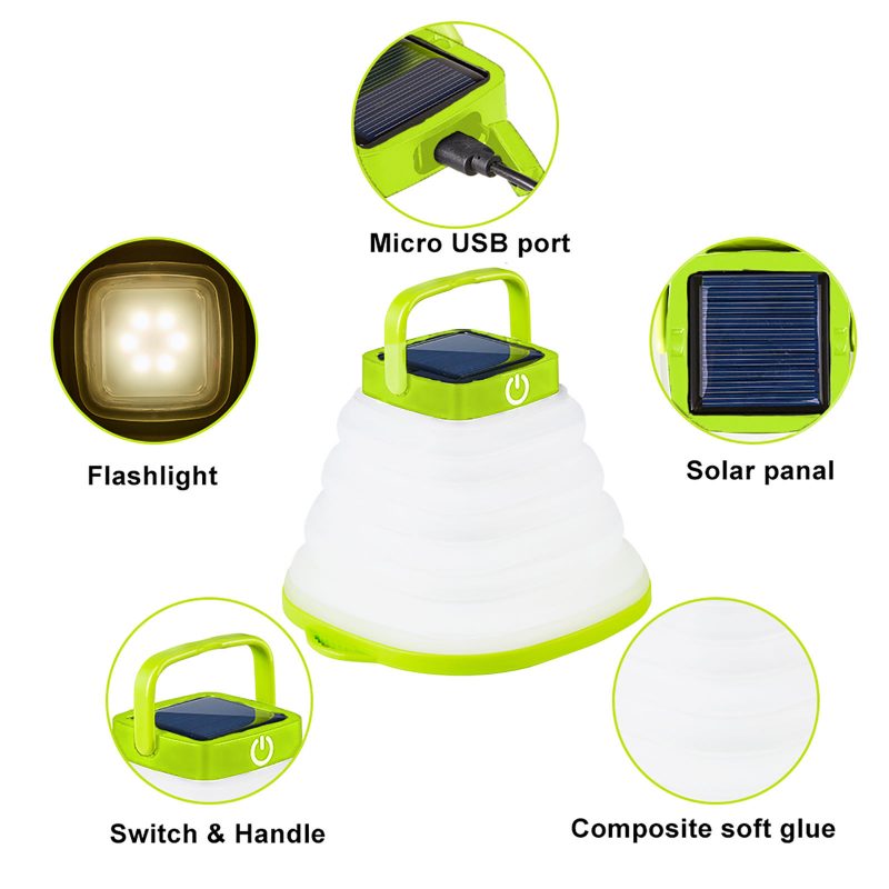 Outdoor Waterproof Portable Foldable Hanging Flashlight Usb Rechargeable Solar Powered Camping Light Tent Lamp