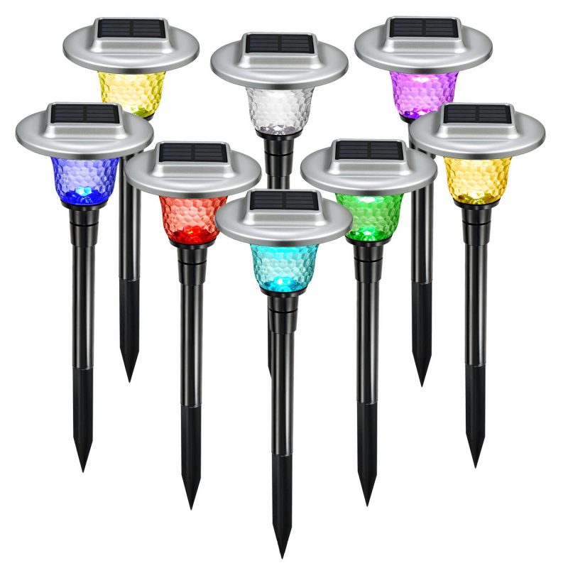 Outdoor Waterproof Ground Landscape Lighting Auto On Off Solar Pathway Stainless Steel Glass Garden Lawn Spike Lights