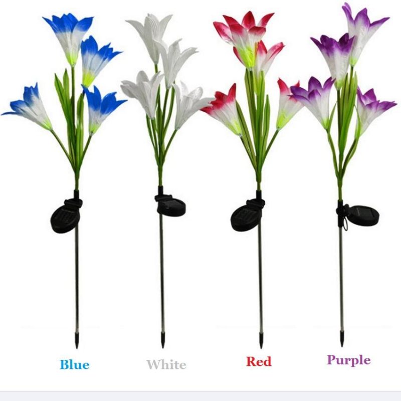 Outdoor Solar Powered Lily Flower Shaped Multi-Color LED Landscape Lighting Stake Lights for Garden Patio Lawn Yard