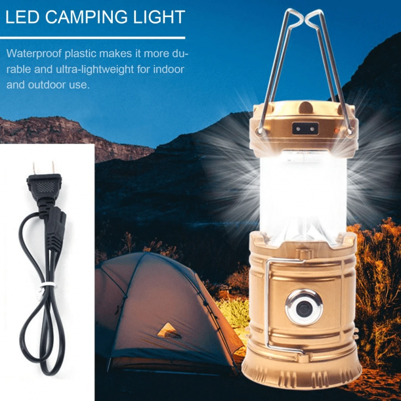 Waterproof Collapsible Portable Usb Rechargeable Flashlight Led Solar Camping Lantern Light For Indoor Outdoor Emergency Lamp