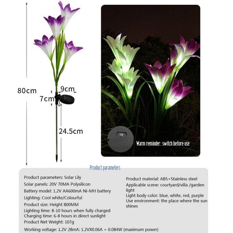 Outdoor Solar Powered Lily Flower Shaped Multi-Color LED Landscape Lighting Stake Lights for Garden Patio Lawn Yard