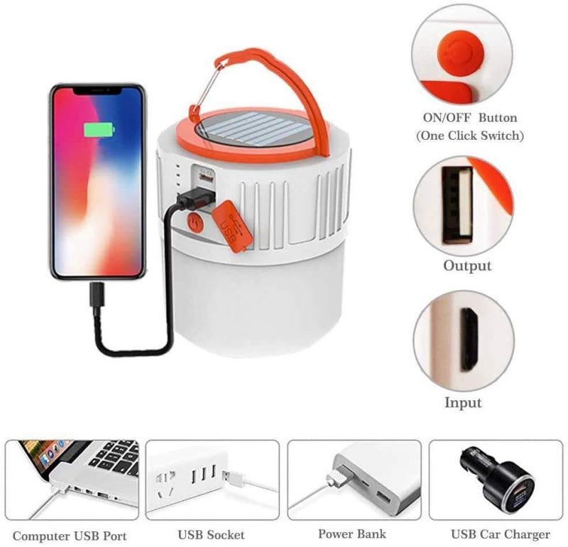 Outdoor Waterproof Portable Usb Rechargeable Solar Led Lantern Emergency Charging Camping Lights Tent Lamp For Bbq Hiking