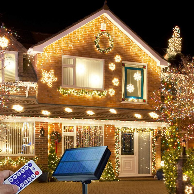 New Year Icicle Light Solar Christmas Decor Home Outdoor LED Curtain Icicle String Led Light Street Garland Winter 5m Droop 0.8m