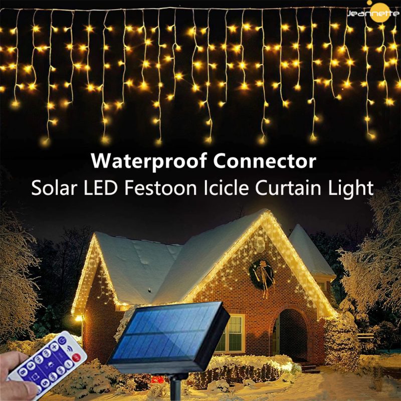 New Year Icicle Light Solar Christmas Decor Home Outdoor LED Curtain Icicle String Led Light Street Garland Winter 5m Droop 0.8m