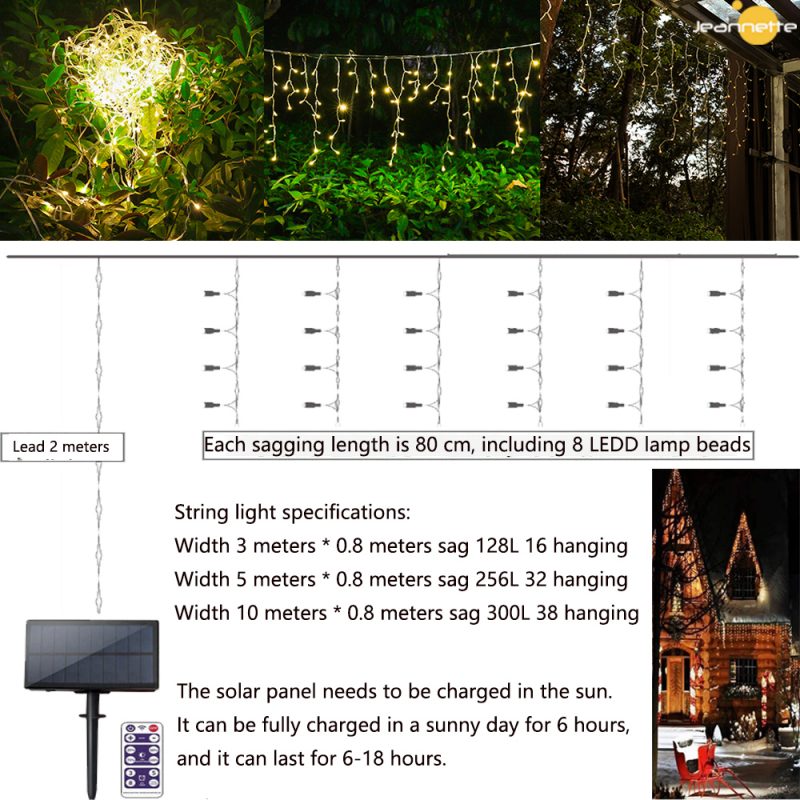 New Year Icicle Light Solar Christmas Decor Home Outdoor LED Curtain Icicle String Led Light Street Garland Winter 5m Droop 0.8m