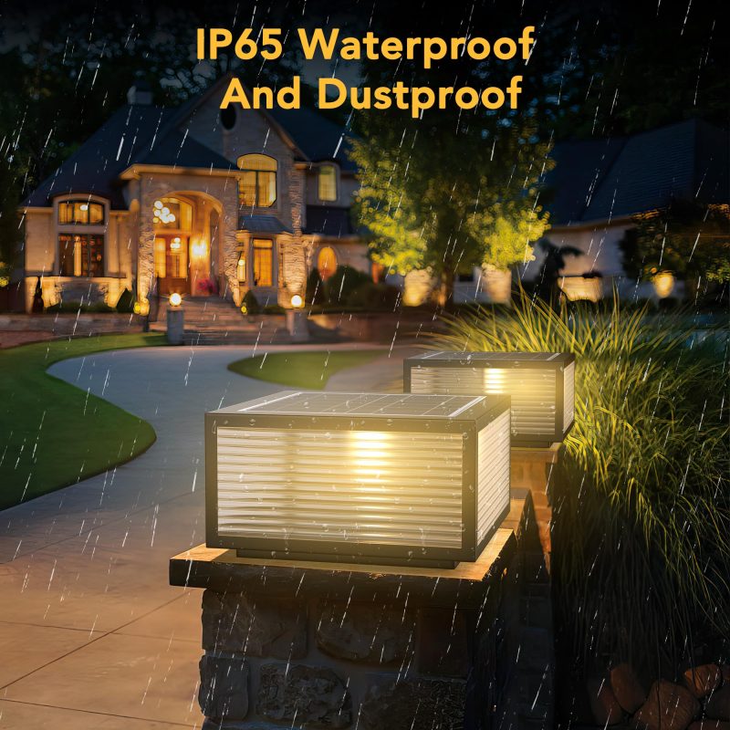 Post Cap Lights Solar Powered, 30cm Metal&Glass Solar Post Cap, Modern Outdoor Post Lights Ip65 Waterproof, Warm and Cold Led Light for Patio Garden Decor