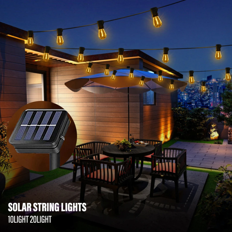 Led Solar String Lights Ip65 Waterproof Outdoor Ramadan Home Decoration Bulb Retro Holiday Garland Garden Furniture Fairy Lamp