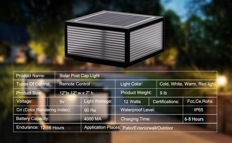 Post Cap Lights Solar Powered, 30cm Metal&Glass Solar Post Cap, Modern Outdoor Post Lights Ip65 Waterproof, Warm and Cold Led Light for Patio Garden Decor