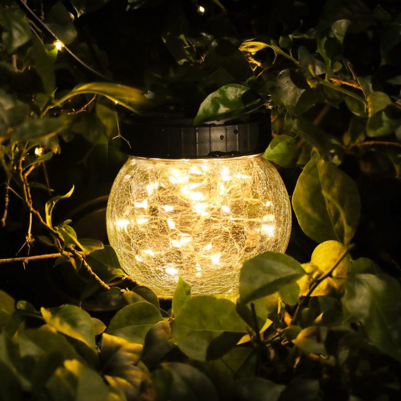 Solar Lantern Outdoor Waterproof Solar Powered Hanging Cracked Glass Globes for Christmas Decoration Garden Tree Ornaments