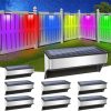 New Outdoor Solar Stainless Steel Wall Light RGB Color-Changing Fence Yard Railing Lamp High Brightness