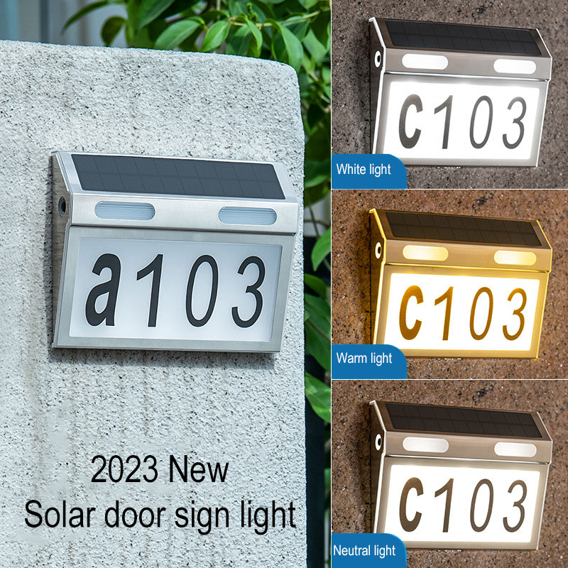 Waterproof Stainless Steel Motion Sensor Led Solar House Address Number Plaque Light For Home Garden Door Lamp Lighting