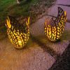 New Cracked Iron Sphere Solar Flame Light Outdoor Waterproof Hollow Lamp Garden Landscape Decorative Light