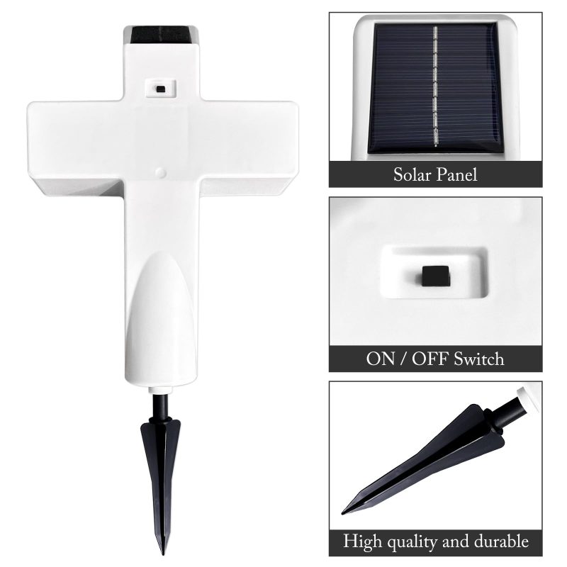 Solar Cross Grave Light White Plastic Illuminated Cross for Cemetery Marker Tombstone