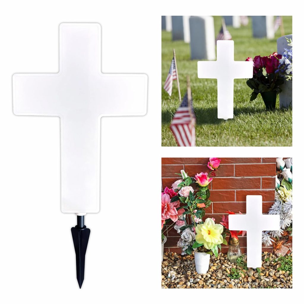 Solar Cross Grave Light White Plastic Illuminated Cross for Cemetery Marker Tombstone