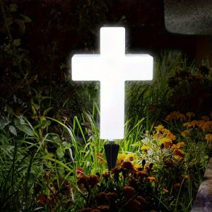 Solar Cross Grave Light White Plastic Illuminated Cross for Cemetery Marker Tombstone