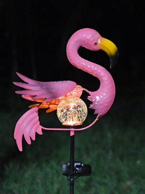 New Iron Solar Flamingo Cracked Glass Stake Light Outdoor Garden Yard Animal Decorative Lawn Lamp