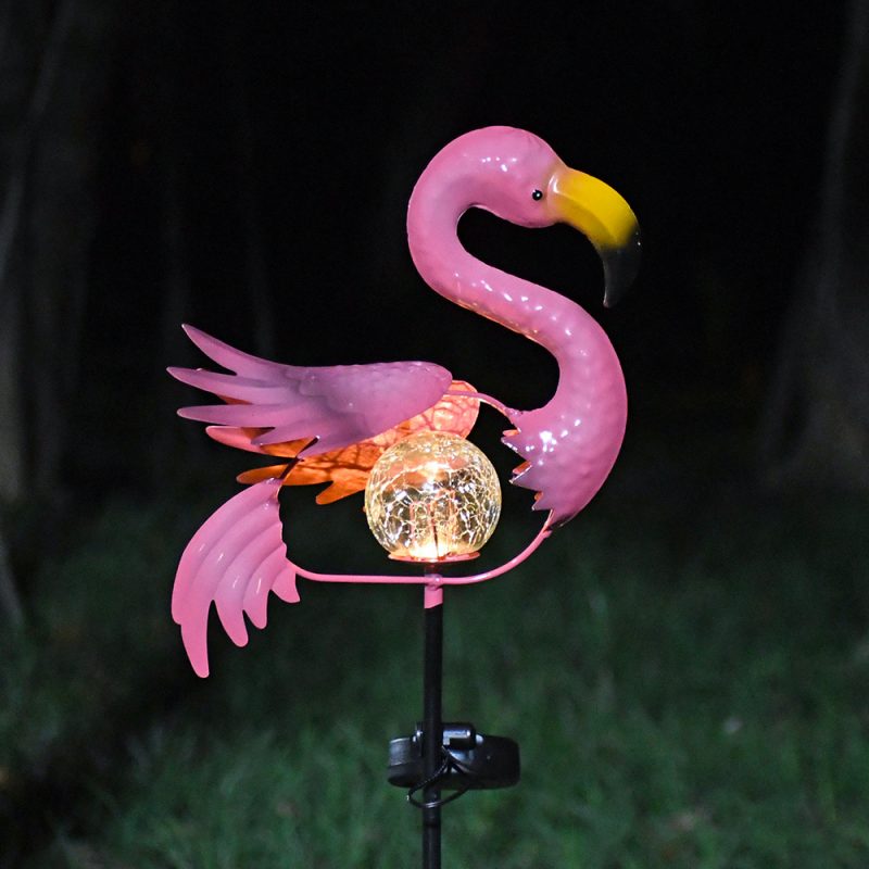 New Iron Solar Flamingo Cracked Glass Stake Light Outdoor Garden Yard Animal Decorative Lawn Lamp