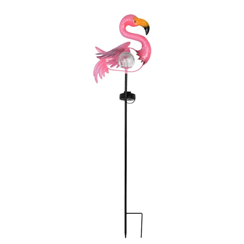 New Iron Solar Flamingo Cracked Glass Stake Light Outdoor Garden Yard Animal Decorative Lawn Lamp