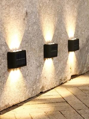 Outdoor Waterproof Up And Down Luminous Wall Lamp 6 Led Solar Fence Porch Lights For Garden Deck Decoration Stairs Lighting