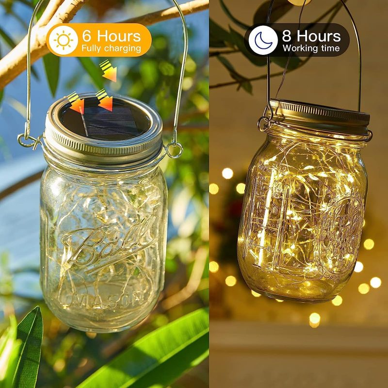 Solar Glass Jar with 30 LED Lights Mason Jar Accessory with Copper Wire Firefly-Style Hanging Lantern for American Gardens