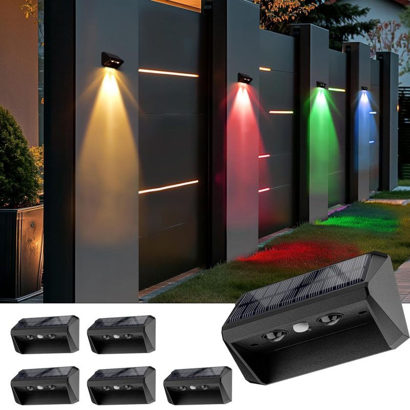 Outdoor Solar Fence Light with Lens LED Railing Wall Light Warm Cool RGB Waterproof Deck Fence Patio Backyard