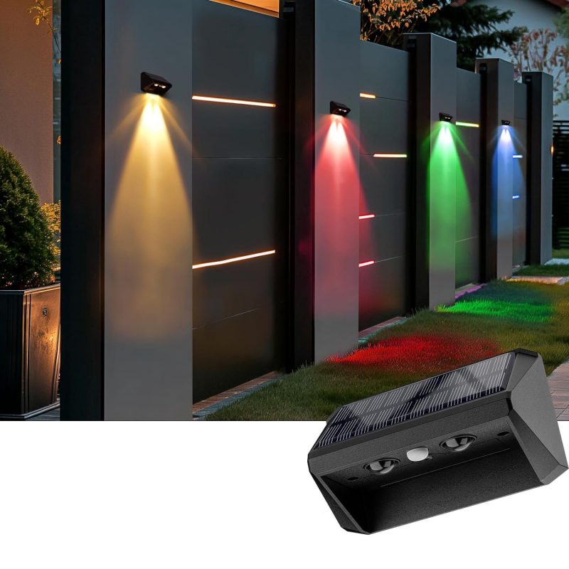 Outdoor Solar Fence Light with Lens LED Railing Wall Light Warm Cool RGB Waterproof Deck Fence Patio Backyard