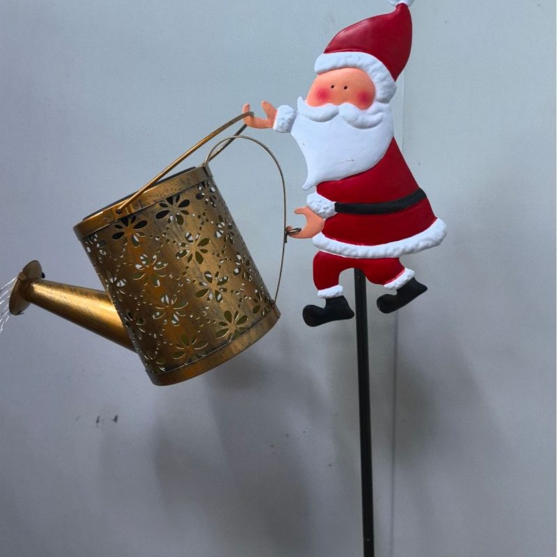 Solar Christmas Santa Watering Can Light Outdoor Iron Craft Landscape Lamp for Lawn Decoration