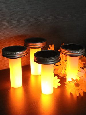 Solar Mason Jar with 12 LED Flame Lights Creative Glass Jar Lid Outdoor Decorative Garden Lantern