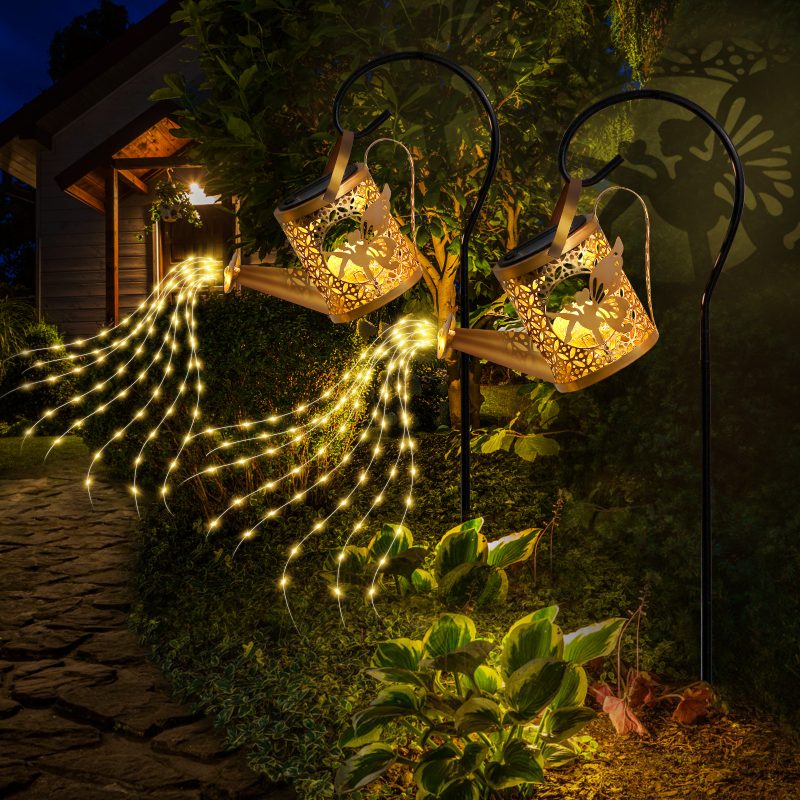 Solar Christmas Santa Watering Can Light Outdoor Iron Craft Landscape Lamp for Lawn Decoration