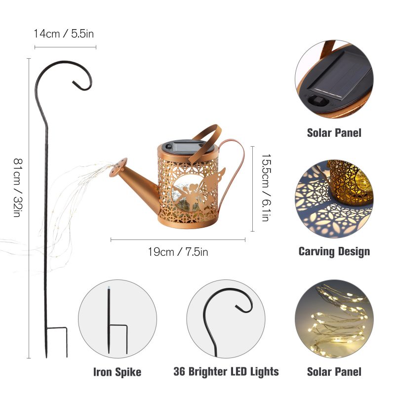 Solar Christmas Santa Watering Can Light Outdoor Iron Craft Landscape Lamp for Lawn Decoration