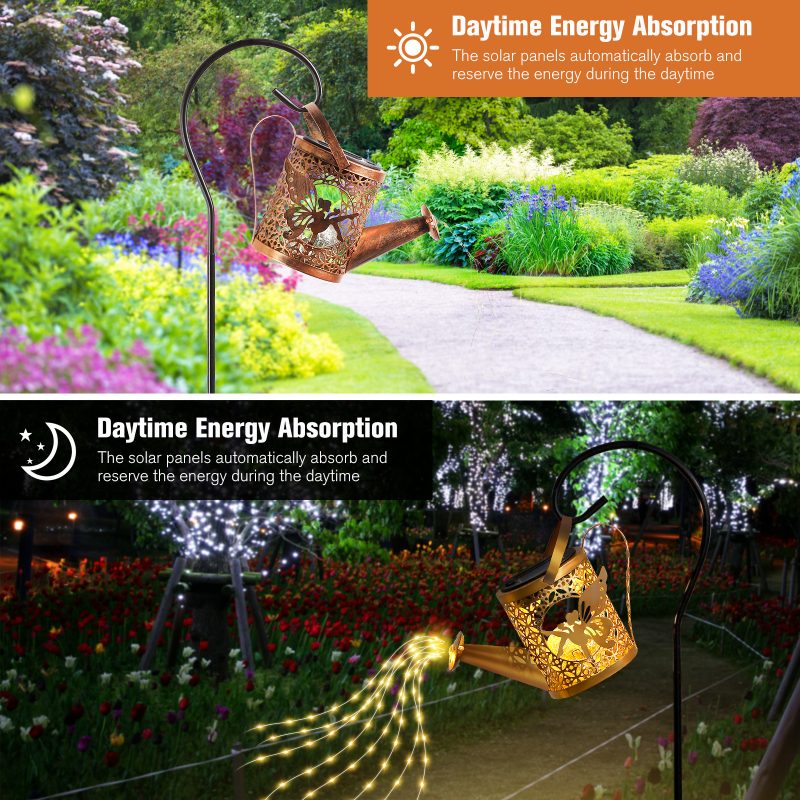 Solar Christmas Santa Watering Can Light Outdoor Iron Craft Landscape Lamp for Lawn Decoration