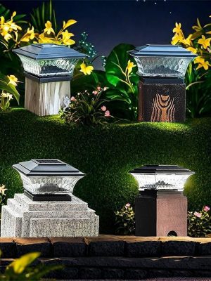 Outdoor Waterproof Solar Square Column Light Dual-Color Temperature Vintage Bronze Pillar Lamp for Garden Walls